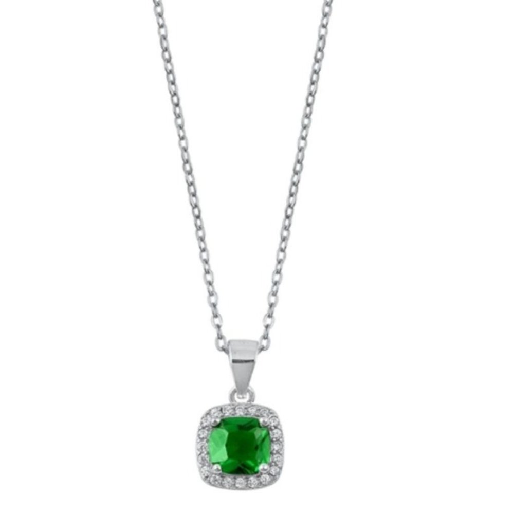Sterling Silver Emerald CZ Necklace